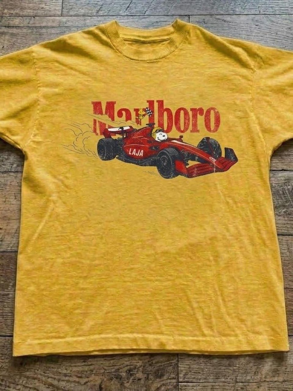 Gildan Yellow Tee with Red Racecar Graphic